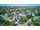 An aerial shot showing a charming neighborhood with well-maintained homes, mature trees, and green spaces at 9602 Sweet Clover Way, Fishers, IN 46038
