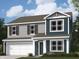 Charming two-story home with a two-car garage, classic shuttered windows, and stylish blue and gray siding at 11307 N Greenthread Dr, Monrovia, IN 46157