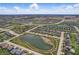 Expansive aerial view of a suburban community featuring neatly planned streets and a scenic pond at 1275 Cliff View Dr, Westfield, IN 46074