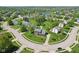 Expansive aerial view of home showing large yard, landscaping, and cul-de-sac location within a lush neighborhood at 14162 Nicholas Dr, Carmel, IN 46074