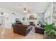 Cozy living room with hardwood floors, a fireplace, and comfortable leather furniture at 14162 Nicholas Dr, Carmel, IN 46074