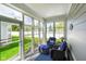Bright, airy screened porch with large windows offering panoramic views of the lush backyard at 2250 Somerset Dr, Franklin, IN 46131