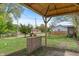 Backyard with a dog house, covered patio, and a view of surrounding houses and trees at 2263 N Rural St, Indianapolis, IN 46218