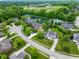 Aerial view of a neighborhood with lush greenery, a pool, a pond, and well-manicured lawns at 2979 Kings Ct, Carmel, IN 46032
