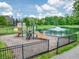 Community playground with slides next to a pond with a fountain, for resident enjoyment at 2979 Kings Ct, Carmel, IN 46032