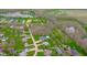 Expansive aerial view showcasing the neighborhood with pond, mature trees, and well-maintained green spaces at 310 Edgewood E Pl, Anderson, IN 46011