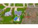 Aerial view outlining property lines featuring a home, pool, and lush green yard in a desirable neighborhood at 310 Edgewood E Pl, Anderson, IN 46011