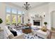 Bright living room with high ceilings, fireplace, large windows with views and stylish decor at 4726 Ellery Ln, Indianapolis, IN 46250