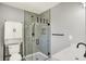 Modern bathroom with glass enclosed shower, sleek fixtures, and stylish vanity at 5354 Brendon Park Dr, Indianapolis, IN 46226