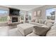 Living room features a stone fireplace, hardwood floors, and many windows at 5363 Citadel Dr, Noblesville, IN 46062