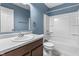 Bathroom with a single vanity, framed mirror, and shower over tub at 5465 Tanglewood Ln, Whitestown, IN 46075
