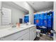 Charming bathroom with a double sink vanity and a fun shower curtain at 10358 Pronghorn Ln, Indianapolis, IN 46239