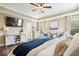 Open, airy bedroom features a ceiling fan, comfortable chairs, and plenty of natural light at 10531 Cleary Trce, Fishers, IN 46040