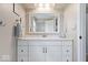Bright bathroom features a vanity with ample storage, a framed mirror, and modern fixtures at 13363 Lantern Rd, Fishers, IN 46038