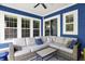 Comfortable outdoor patio with blue walls, neutral furnishings, and an accent rug at 1404 Rosebank Dr, Westfield, IN 46074