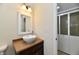Updated bathroom with vessel sink, modern faucet, and granite countertop at 181 Tracy Ridge Blvd, Whiteland, IN 46184