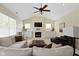 Inviting living room with a fireplace, vaulted ceilings, and large windows at 3965 Andretti Dr, Zionsville, IN 46077