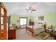 Spacious bedroom featuring a vaulted ceiling, carpet floors and a ceiling fan at 4316 Moss Ridge Cir, Indianapolis, IN 46237