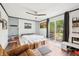 Bedroom with a wood platform bed, sliding glass doors, and modern decor at 5323 Shefford Ct, Indianapolis, IN 46254