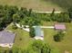 Wide aerial view showcasing an expansive property with multiple structures, greenery, and open land at 5607 E 500 N, Greenfield, IN 46140