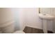 Bright powder room featuring a pedestal sink and modern fixtures at 6216 Cascades Dr, Whitestown, IN 46075