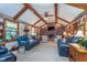 Spacious living room with vaulted ceilings, brick fireplace, and comfortable seating arrangement at 7020 N 375 E, Lebanon, IN 46052