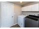 Convenient laundry room with white cabinets and modern washer and dryer at 950 Hearthside Dr, Brownsburg, IN 46112