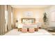 Inviting bedroom with a wood-framed bed, soft lighting, and stylish decor at 11641 Aubrey Ln, Fishers, IN 46040