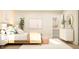 A nicely decorated bedroom with a bed, end table and light colored rug at 11682 Aubrey Ln, Fishers, IN 46040