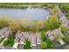 Aerial view of lakeside single-Gathering homes, showcasing well-manicured lawns at 3136 River Bay N Dr, Indianapolis, IN 46240