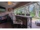 This covered deck offers a great area with bar seating, a TV, and views of the surrounding green backyard at 6212 Rocklane Rd, Greenwood, IN 46143