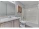 Bathroom featuring a vanity with sink, toilet, and a shower with a tub, for a clean space at 6337 Whitaker Farms Dr, Indianapolis, IN 46237