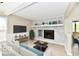 Staged living room featuring a fireplace, neutral furniture, and sleek decor at 6352 Watercrest Way, Indianapolis, IN 46278