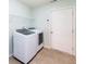 Functional laundry room with a new washer and dryer set, plus additional shelving for storage at 7108 Burlat Ln, Noblesville, IN 46062