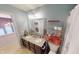 Bathroom featuring a double vanity with granite countertops and a shower with a curtain at 7824 Gray Eagle Dr, Zionsville, IN 46077