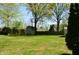 Large, well-maintained backyard with lush green grass, mature trees, and a charming wooden fence at 931 Beech Dr, Greenwood, IN 46142