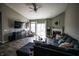 Comfortable living room with vaulted ceilings, a fireplace, and ample natural light at 932 Sagittarius Ave, Franklin, IN 46131