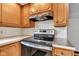 Well-lit kitchen features wood cabinetry, tile backsplash, and stainless-steel stove at 1029 E Yoke St, Indianapolis, IN 46203