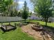 Well-maintained backyard featuring garden beds, a charming stone fire pit, and lush green grass at 1050 Jefferson Ave, Indianapolis, IN 46201