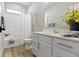 Bright bathroom with a shower and a vanity with a white countertop at 11595 Platt St, Noblesville, IN 46060