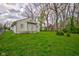 Green backyard with white sided house in the distance and trees with blossoming spring leaves at 1467 W 33Rd St, Indianapolis, IN 46208