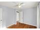 Bedroom featuring hardwood floors, neutral walls and ceiling fan at 2221 Douglas Rd, Indianapolis, IN 46220