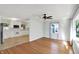 Hardwood floors connect the kitchen to the living room and eat-in kitchen at 2221 Douglas Rd, Indianapolis, IN 46220