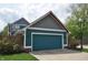 Exterior garage view featuring blue garage door, gray shingles, and red trim and ample driveway space at 2363 N Pennsylvania St, Indianapolis, IN 46205