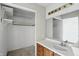 A partial view of a bathroom and walk-in closet; in need of some TLC at 4107 Zinfandel Way, Indianapolis, IN 46254