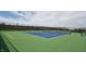 Well-maintained tennis court with green and blue surface, enclosed by a black fence at 4734 Cleome Dr, Plainfield, IN 46168