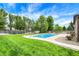 Refreshing in-ground pool surrounded by lush greenery and a privacy fence at 48 E Wisteria Way, Westfield, IN 46074