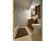 Basement bathroom with white toilet, shower, and vanity with wood cabinets at 518 Cherry St, Beech Grove, IN 46107