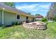 Charming backyard with a stone fire pit area and well-maintained lawn, ideal for relaxation at 601 Shady Ln, Greenwood, IN 46142