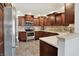 Spacious kitchen featuring stainless steel appliances and stone accents at 601 Shady Ln, Greenwood, IN 46142
